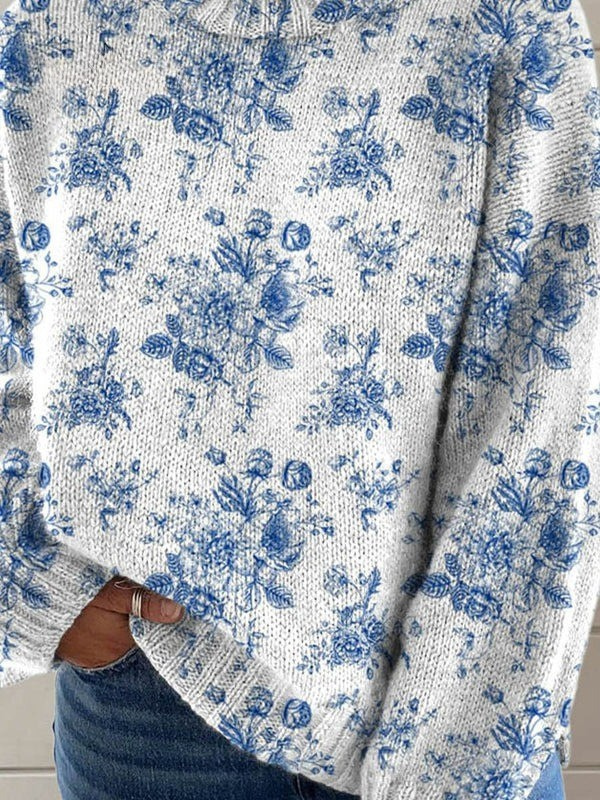 Turtleneck Sweater with Floral Pattern Print