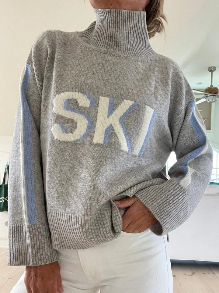 Retro Cashmere Turtleneck Sweater in Ski Design