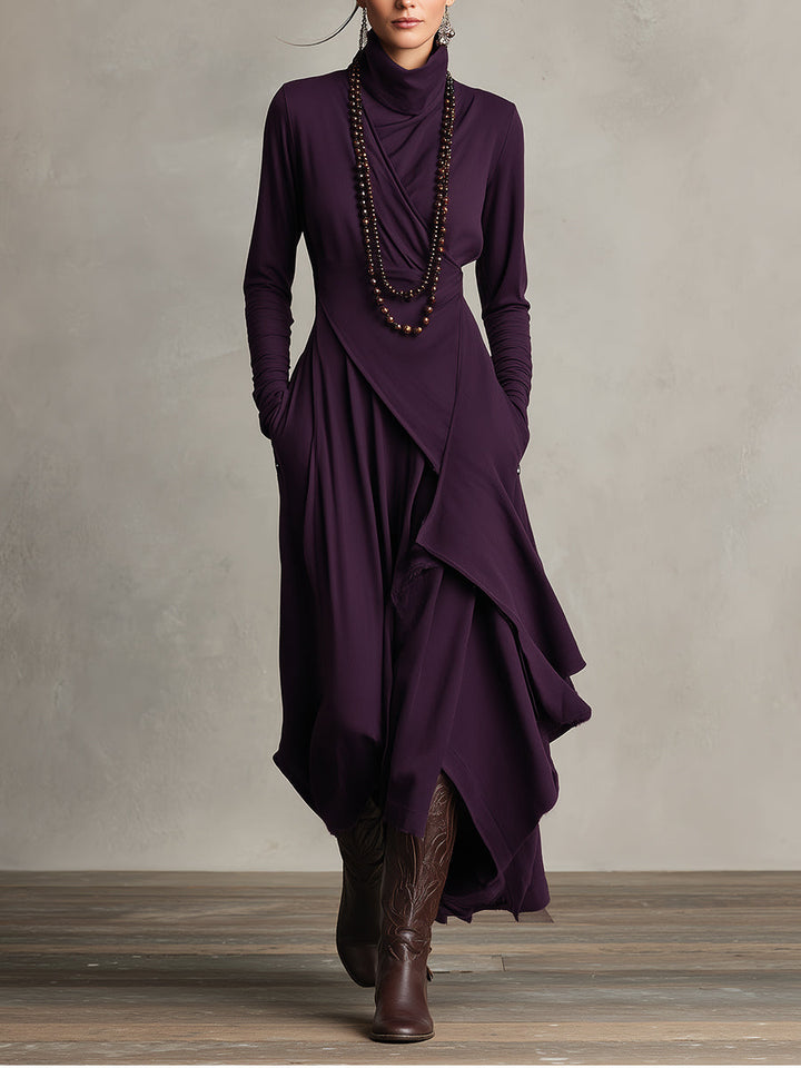 Petronia | Asymmetrical Maxi Knit Dress with Roll Neck