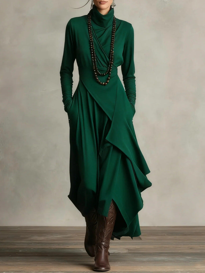 Petronia | Asymmetrical Maxi Knit Dress with Roll Neck
