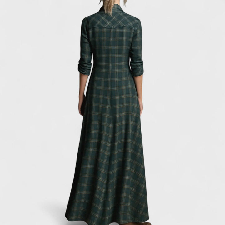Lange - Long dress with green checkered lapels
